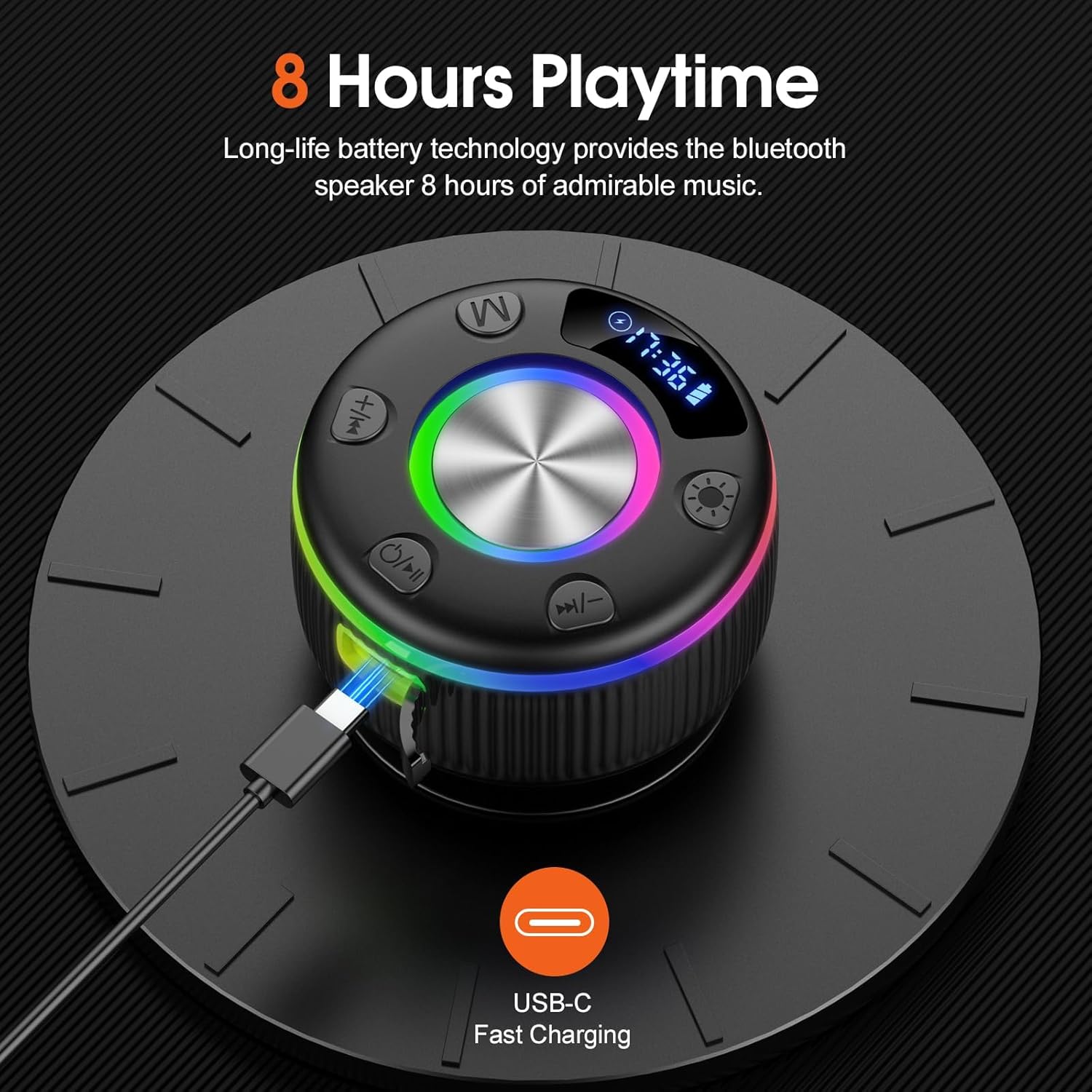 ShowerBeat - The Ultra-Waterproof IP7 Bluetooth Speaker with RGB Lights & Time Display.